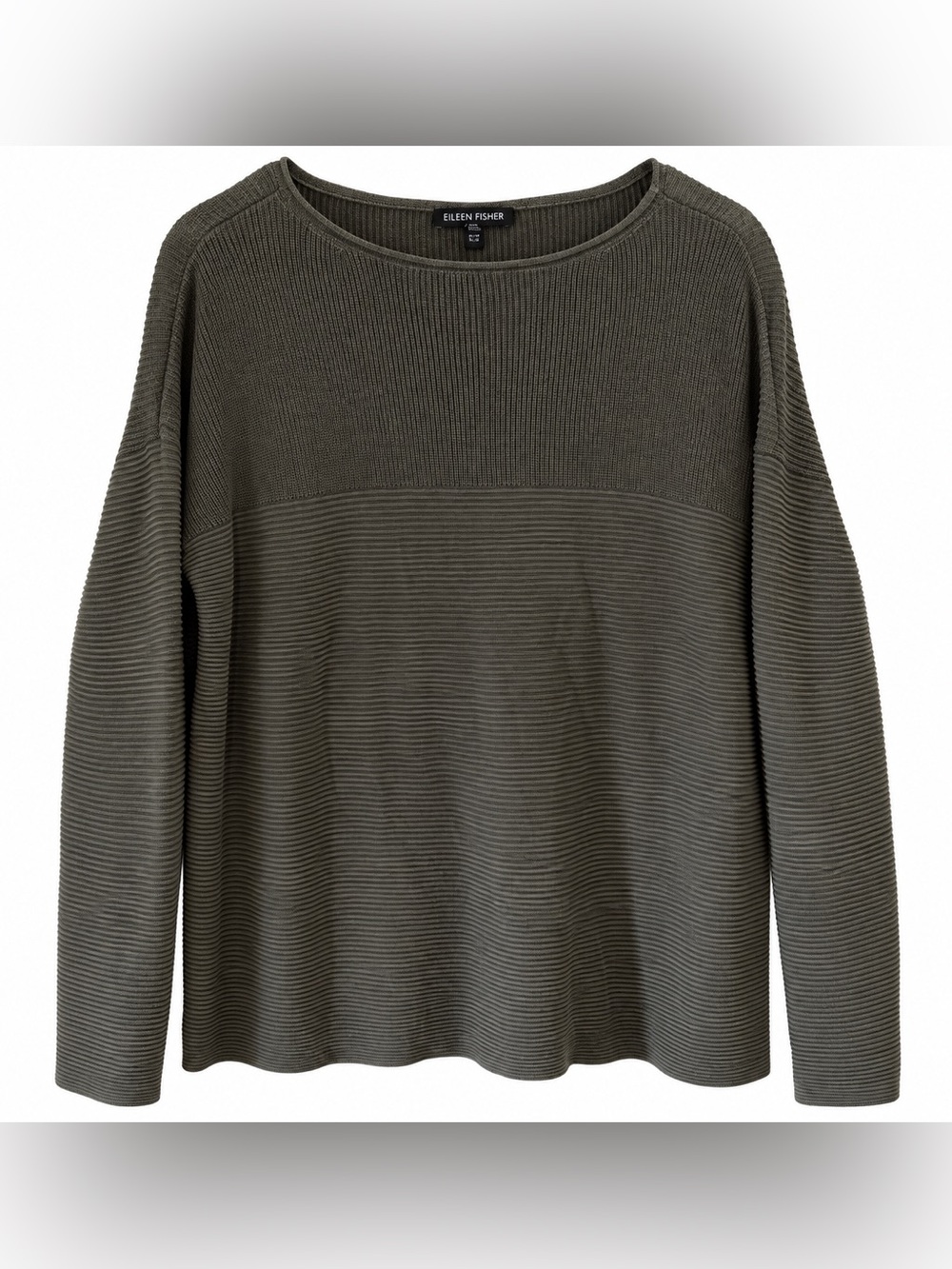 Eileen Fisher Women Tencel Olive Ribbed Knit Sweater M Minimalist Relaxed Chic